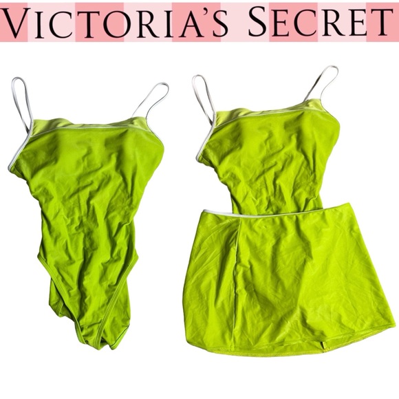 Victoria’s Secret Vintage 90s Set Neon Green One Piece & Cover-up 34D & Medium - Picture 2 of 10
